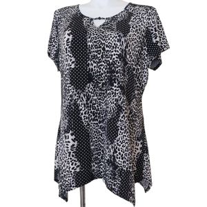 Diana Belle Plus Size 2X NWT Polka Dot Animal Print Leopard Asymmetric Blouse